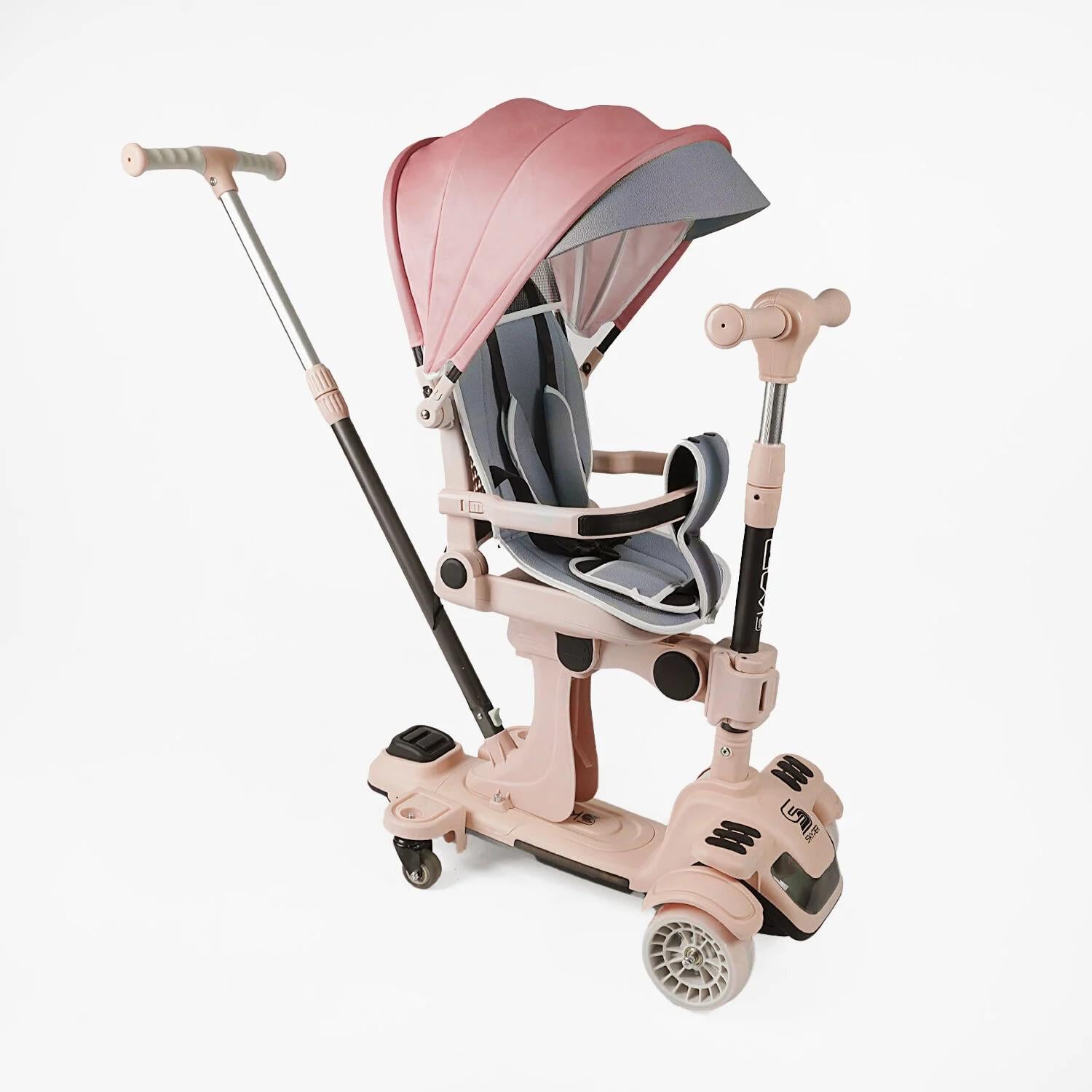 Самокат Skyper 5в1 подсветка платформы с дополнительными колесами защитный бампер капюшон колеса PU 125х40 мм Розовый (BL-72440)