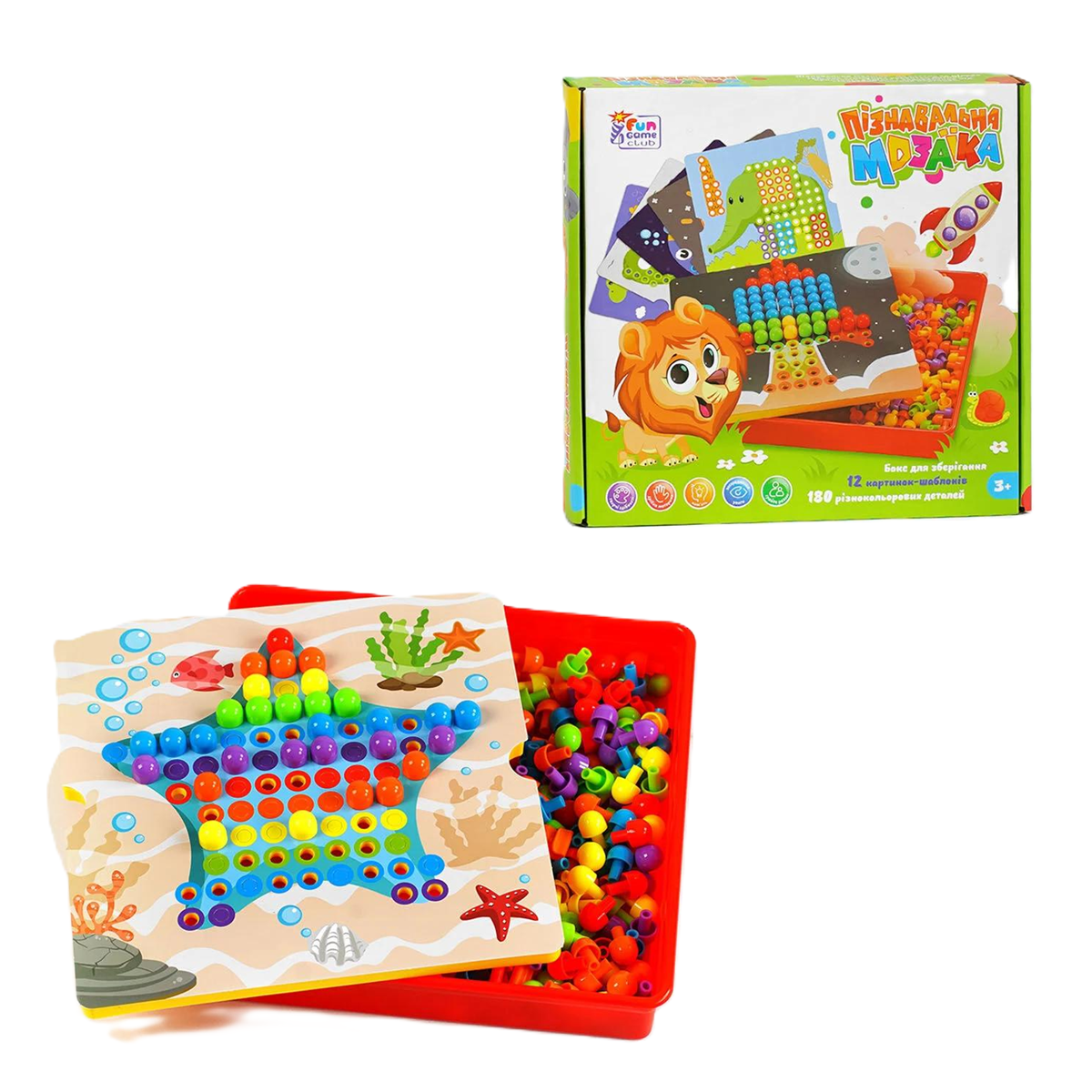 Детская мозаика 4FUN Game Club 24749 12/2 12 картинок-шаблонов в коробке 180 эл. (24714353)