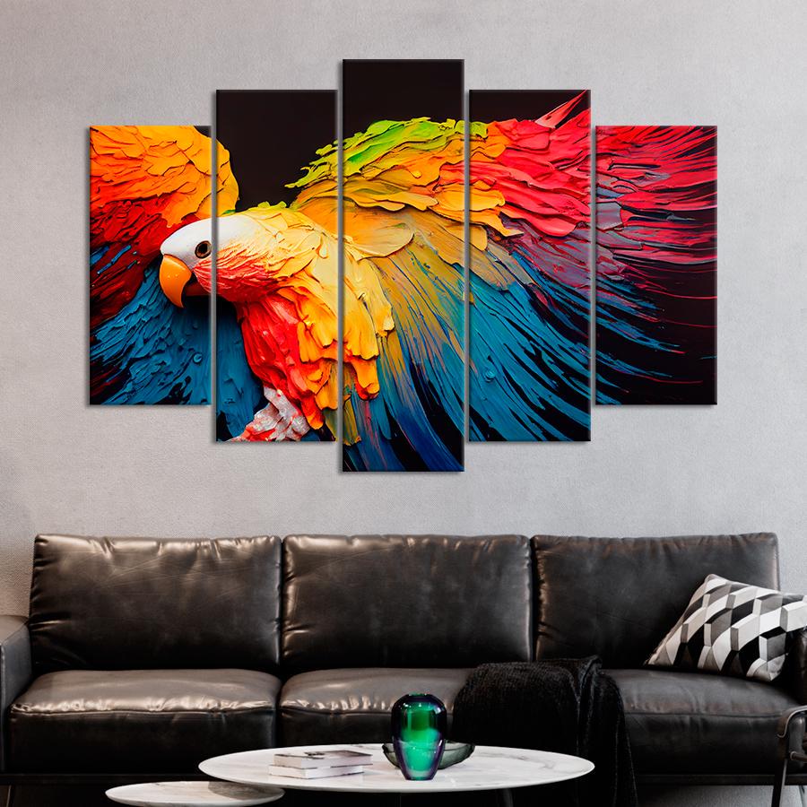 Картина на полотні Різнобарвний папуга на чорному тлі 137x85 см (V303-5_L)