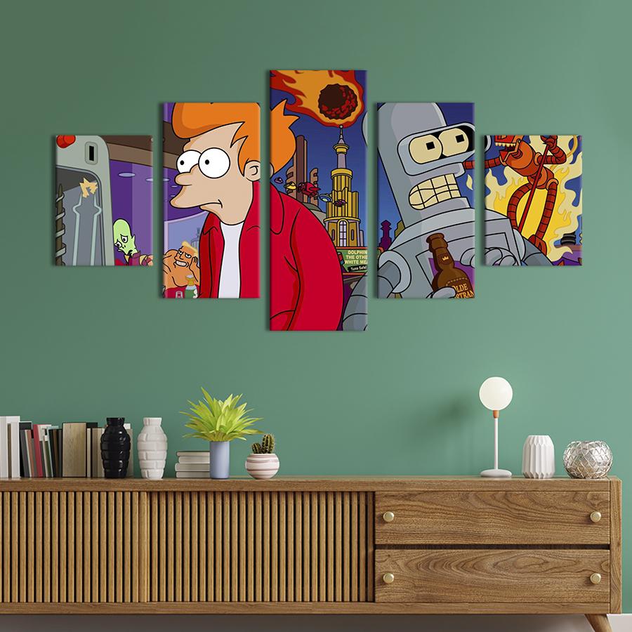 Модульная картина из 5 частей Фрай и Бэндер, Футурама 162x80 см (712-52)