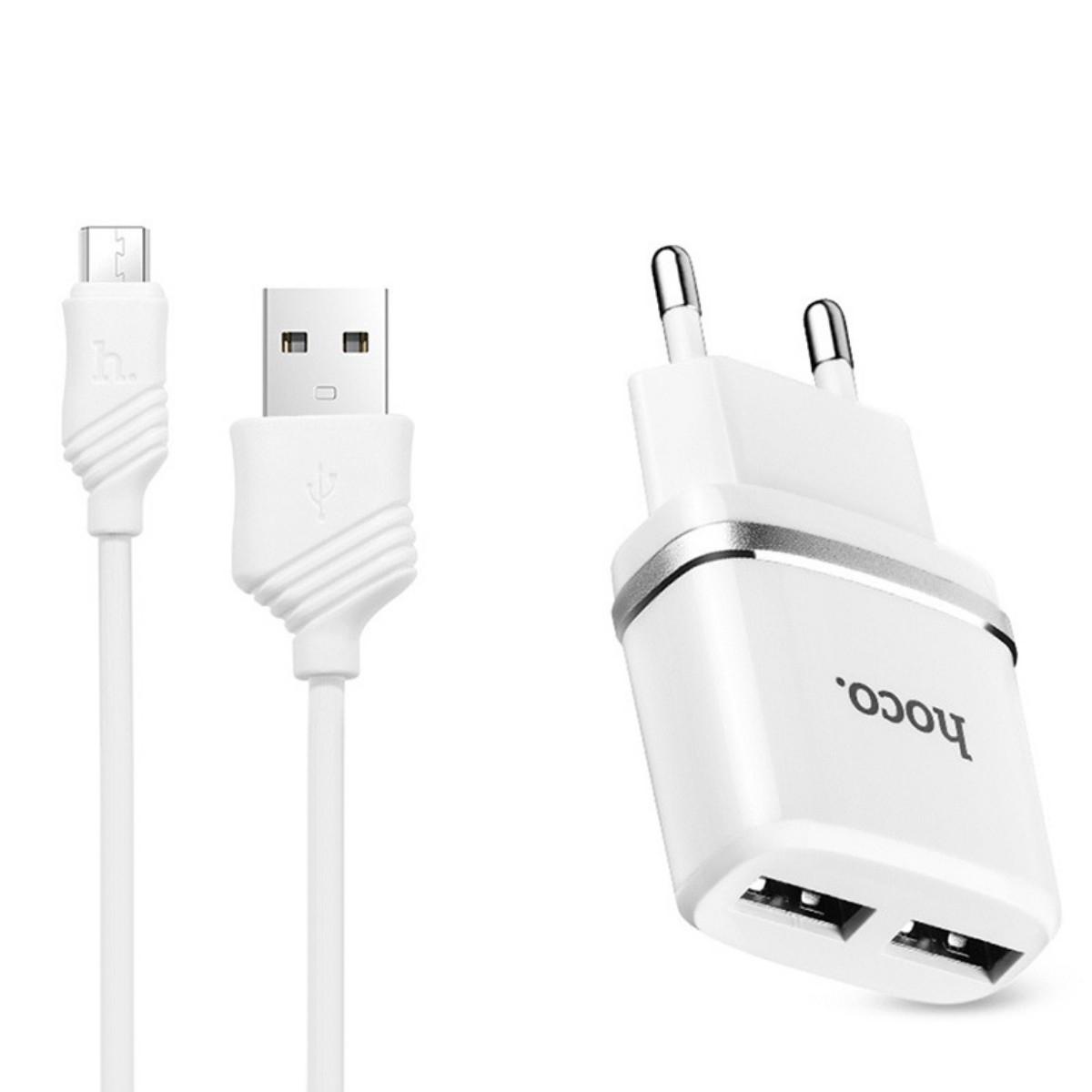 Мережевий зарядний пристрій Hoco C12 Smart Micro EU 2USB 2,4A White