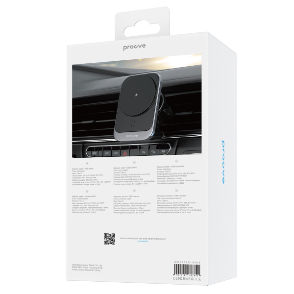 Тримач автомобільний Proove Square Magnetic Pro Car cradle with wireless charger Metalic Grey (WHSP15010004) - фото 4