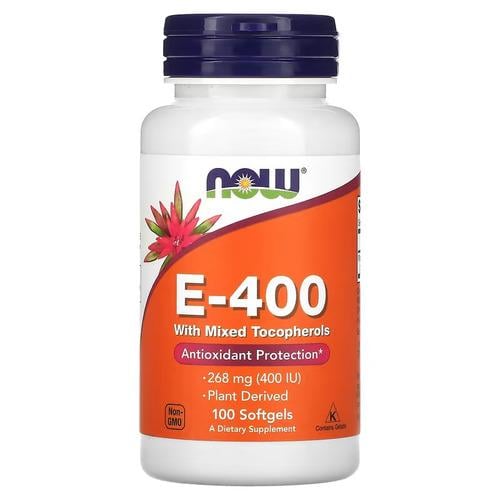 Витамин Е NOW E-400 with Mixed Tocopherols 268 мг 400 IU 100 Softgels (NOW-00892)