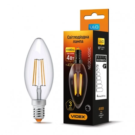 LED-лампа Videx Filament C37FD димерная 4W E14 4100K 220V (VL-C37FD-04144) LED-лампа Videx Filament C37FD димерная 4W E14 4100K 220V (VL-C37FD-04144)