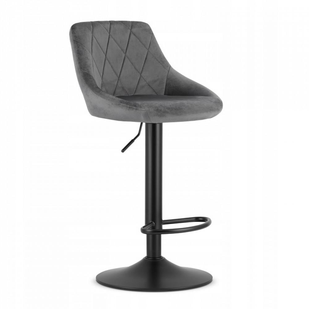 Барний стілець зі спинкою Bonro B-074 велюр з чорною основою Сірий (42400302)