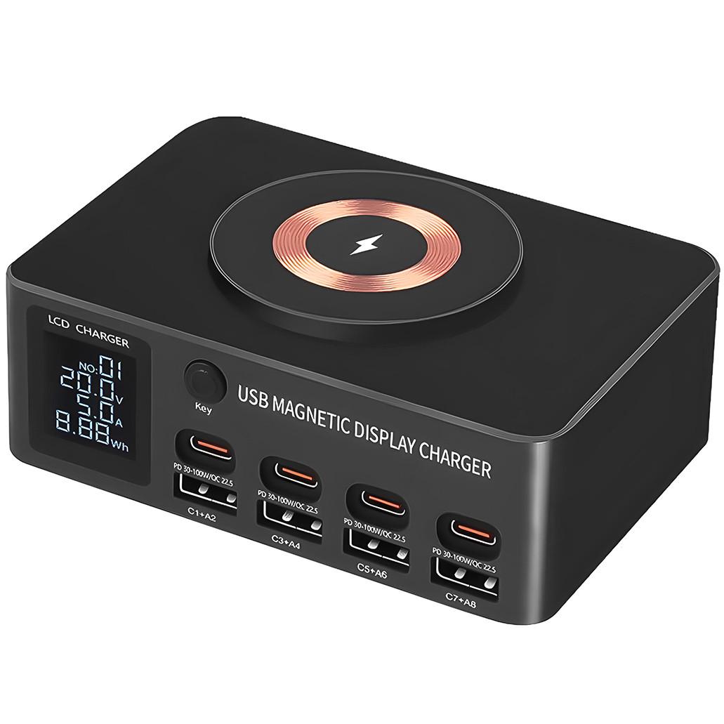 Док-станція зарядна Addap MCS-818DP/4 роз'єми Type-C PD 100 W/4 роз'єми USB QC3.0/бездротова панель 15 W - фото 3