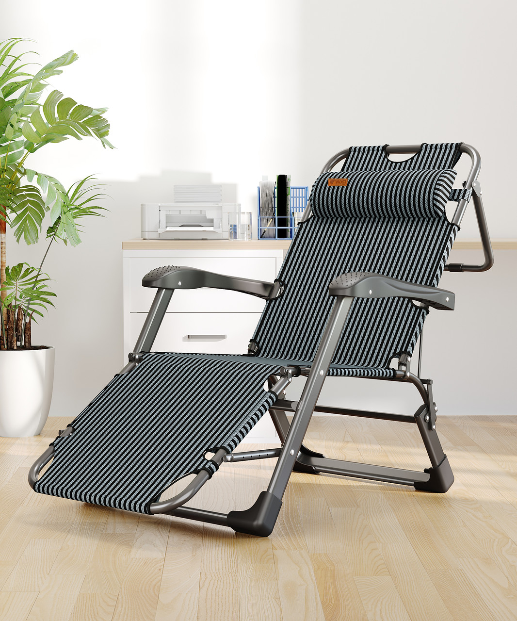 Шезлонг раскладной WCG FCB-S01садовый со стальным каркасом Черный (FCB-S011) - фото 4