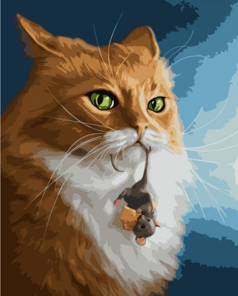 Набор для росписи по номерам Strateg Кот и мышь 40х50 см (VA-2032-mt)