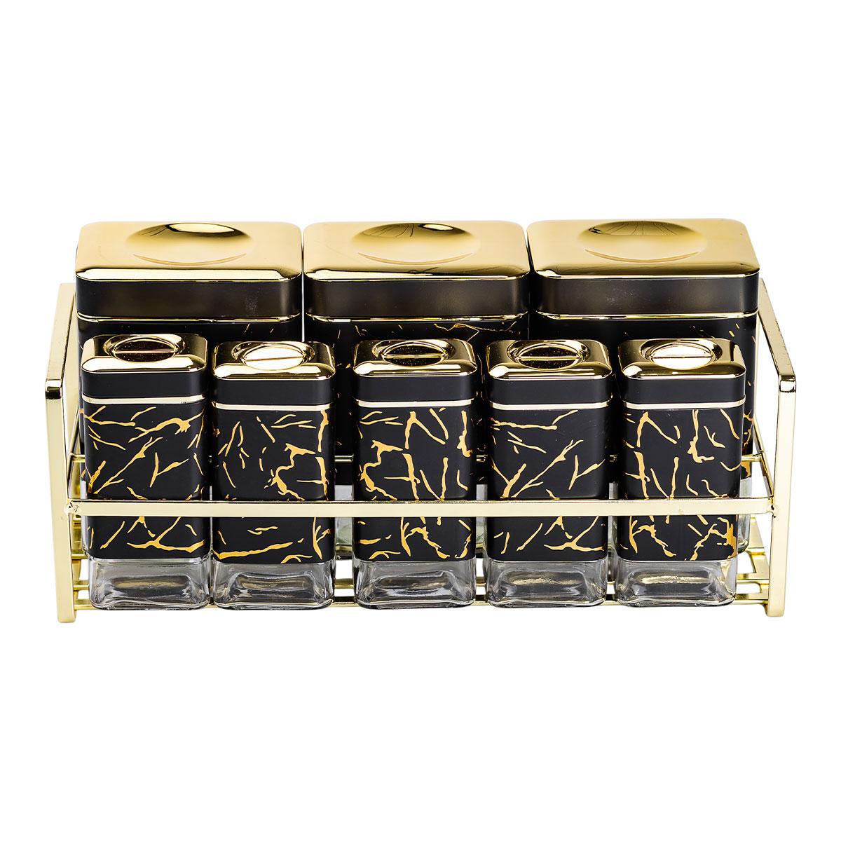 Набір для приправ та спецій на підставці з кришками 8 шт. Чорний (HP-1364)