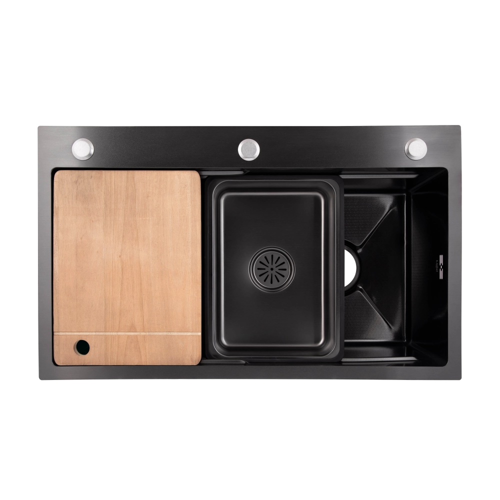 Мийка для кухні Lidz H7545B Decor Black PVD Honeycomb 3,0/1,0 мм з дощечками та дозатором для мила Чорний (LDH7545BDECPVD48373)