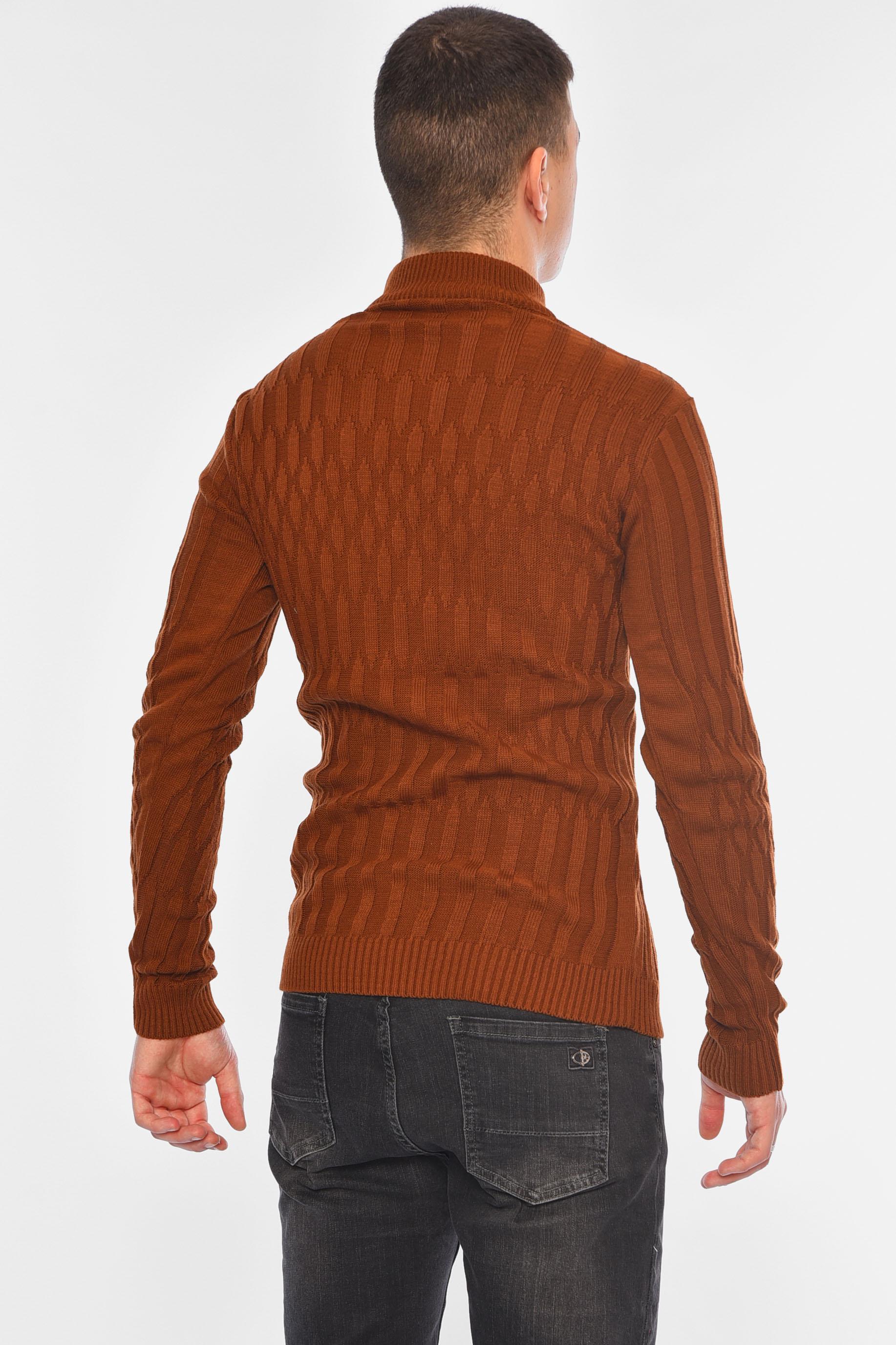 Свитер мужской однотонный M Коричневый (194521) - фото 3