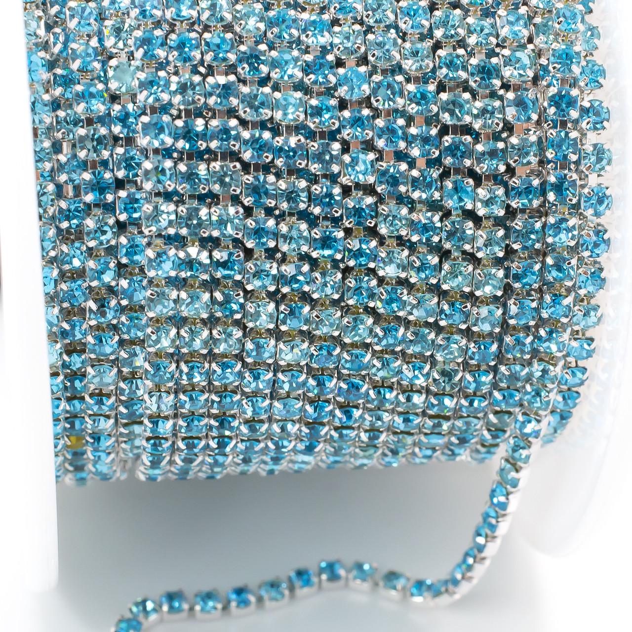 Цепь стразовая SS6 2 мм 1 м Aquamarine silver (ЦС0602с21)