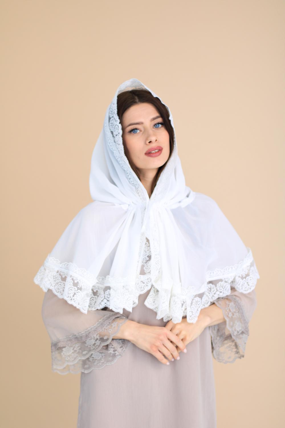 Палантин для храму на голову Білий (п014) - фото 12