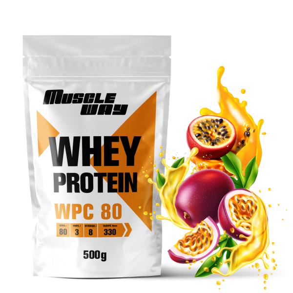 Протеин сывороточный MuscleWay 80% концентрат с аминокислотами на 13 порций 500 г Маракуйя (21-125-ksb80-mw-rs500.5)