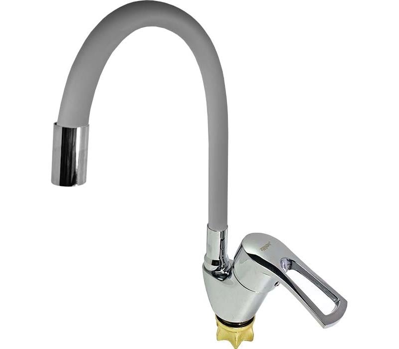 Смеситель для кухни Zegor YUB4-F181GY гибкий силиконовый излив Серый