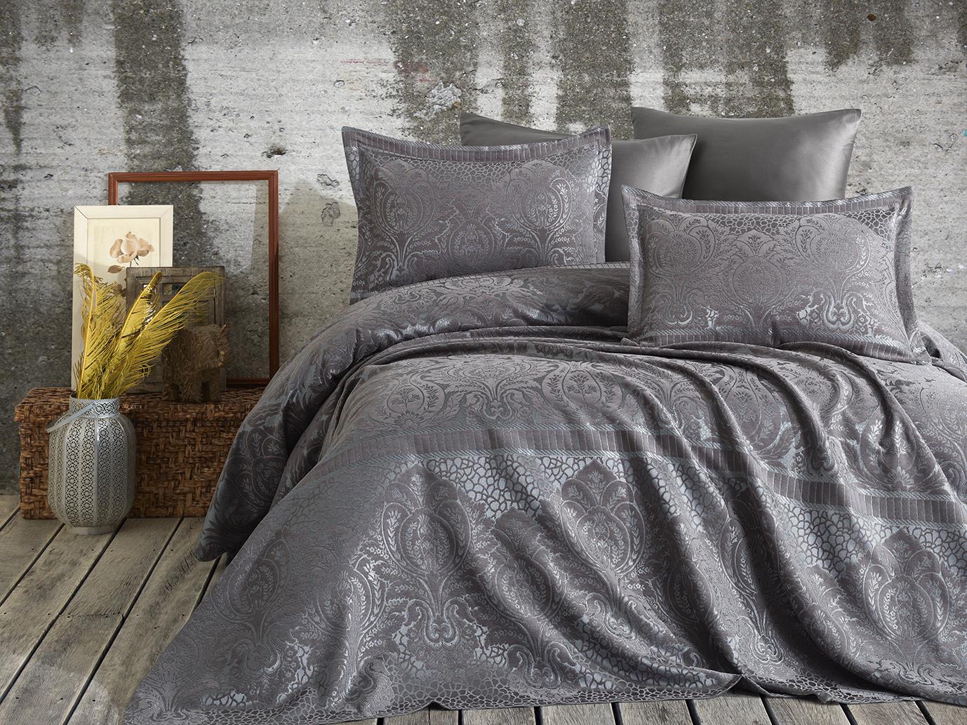 Покривало з наволочками Dantela Vita Hazel жаккард євро Антрацитовий (13914575) - фото 1