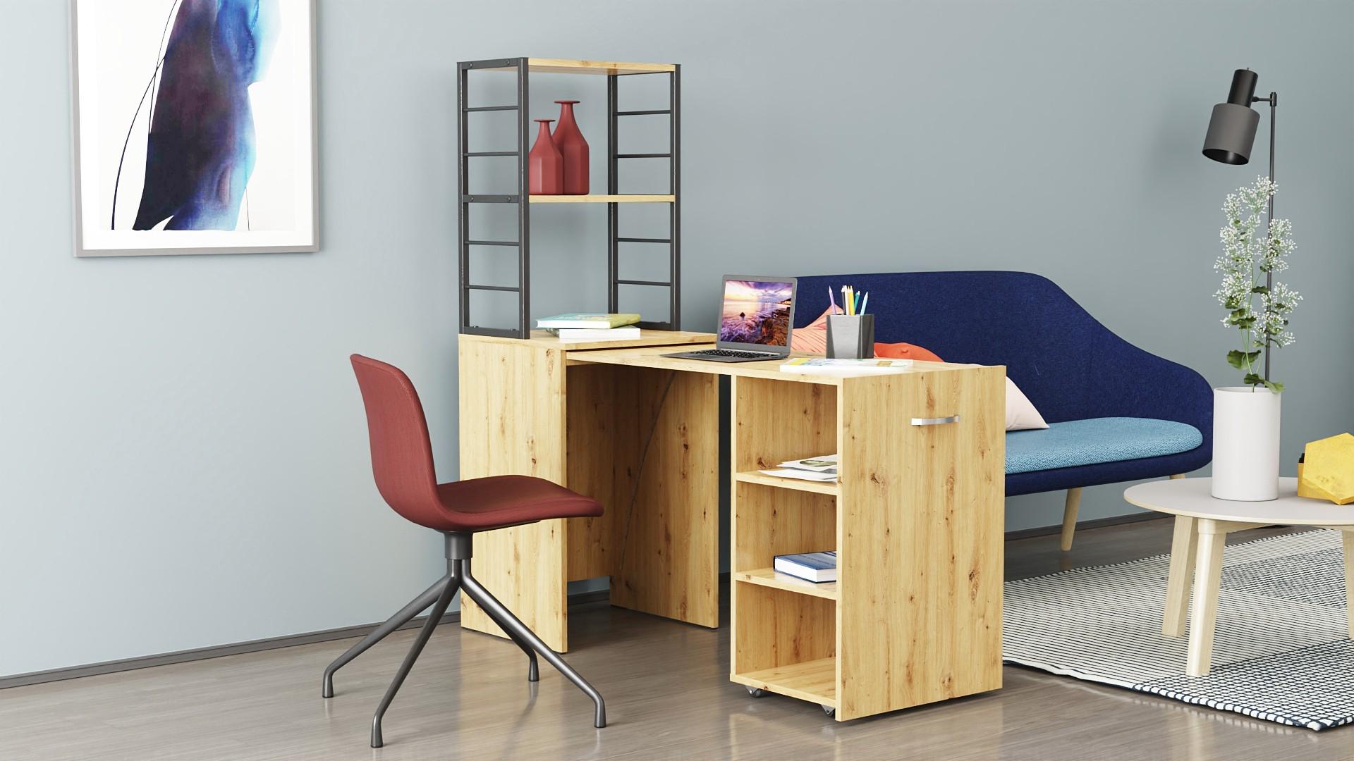 Стіл-тумба трансформер Ferrum-decor Смарт 4/1 з етажеркою метал/ДСП 16 мм 1430x1450x500 мм Чорний/Дуб Артизан (FRD-105128) - фото 3