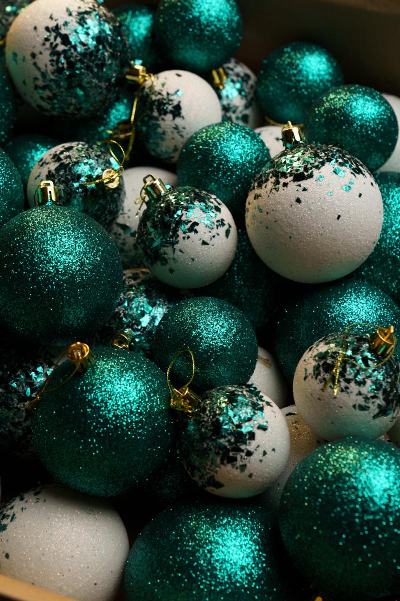 Ялинковий набір куль з блискітками Бите Скло Смарагдовий/Білий (VYA678120) - фото 3