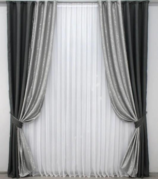 Шторы лен 1,5х2,7 м 2 шт. Темно-серый/Серый (014дк/635-1221ш)