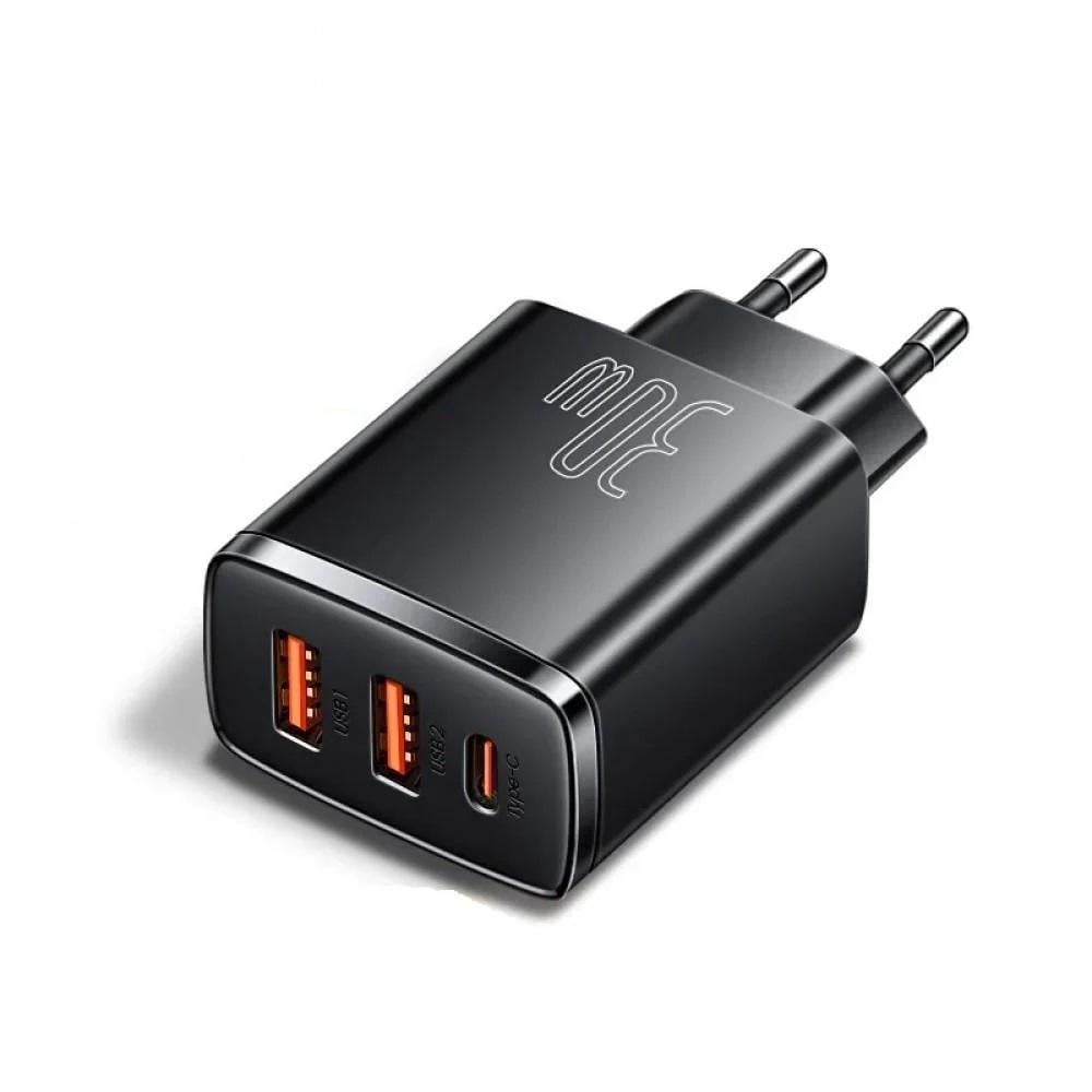 Мережевий зарядний пристрій Baseus Compact Quick Charger 2 USB + Type-C 30 W Black