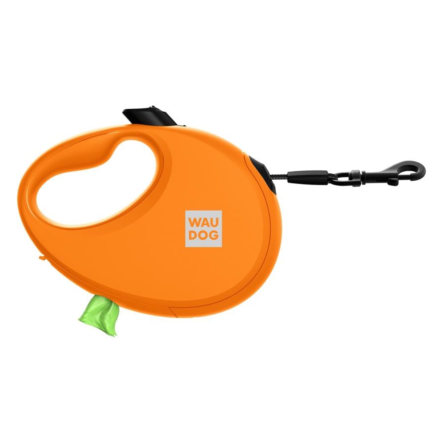 Поводок-рулетка для собак Waudog R-leash с контейнером для пакетов и светоотражающей лентой S/до 12 кг/3 м Orange (26274) - фото 1