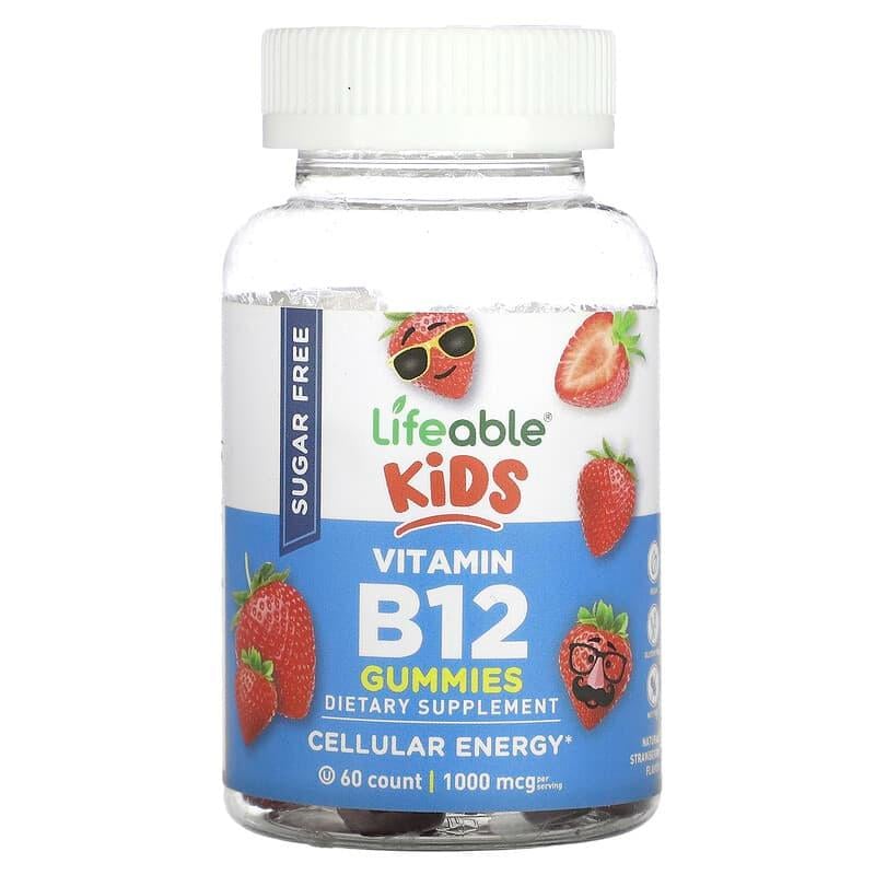 Біодобавка Вітамін B12 для дітей без цукру Lifeable Kids Vitamin B12 Gummies смак полуниці 60 мармеладок