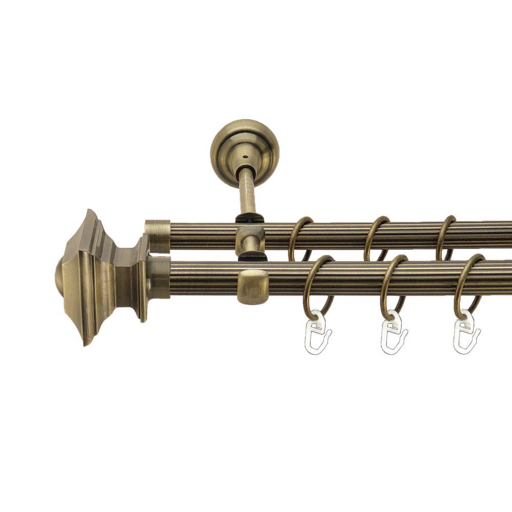 Карниз Orvit Борджеза металевий дворядний відкритий рифлена труба кільце металеве 19/16 мм 160 см Антик (00-00017327)