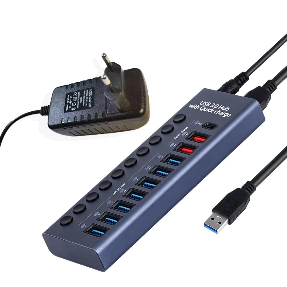 Хаб з адаптером 10 Port USB 3.0 з PD високошвидкісний алюмінієвий (HUB985)