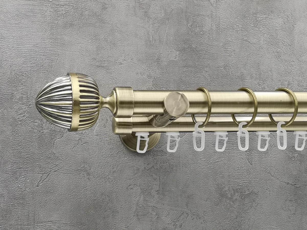 Карниз Quadrum Одеон гладкая/импрессионная штанга двойной универсальный 25/19 мм 400 см Антик (262045341)