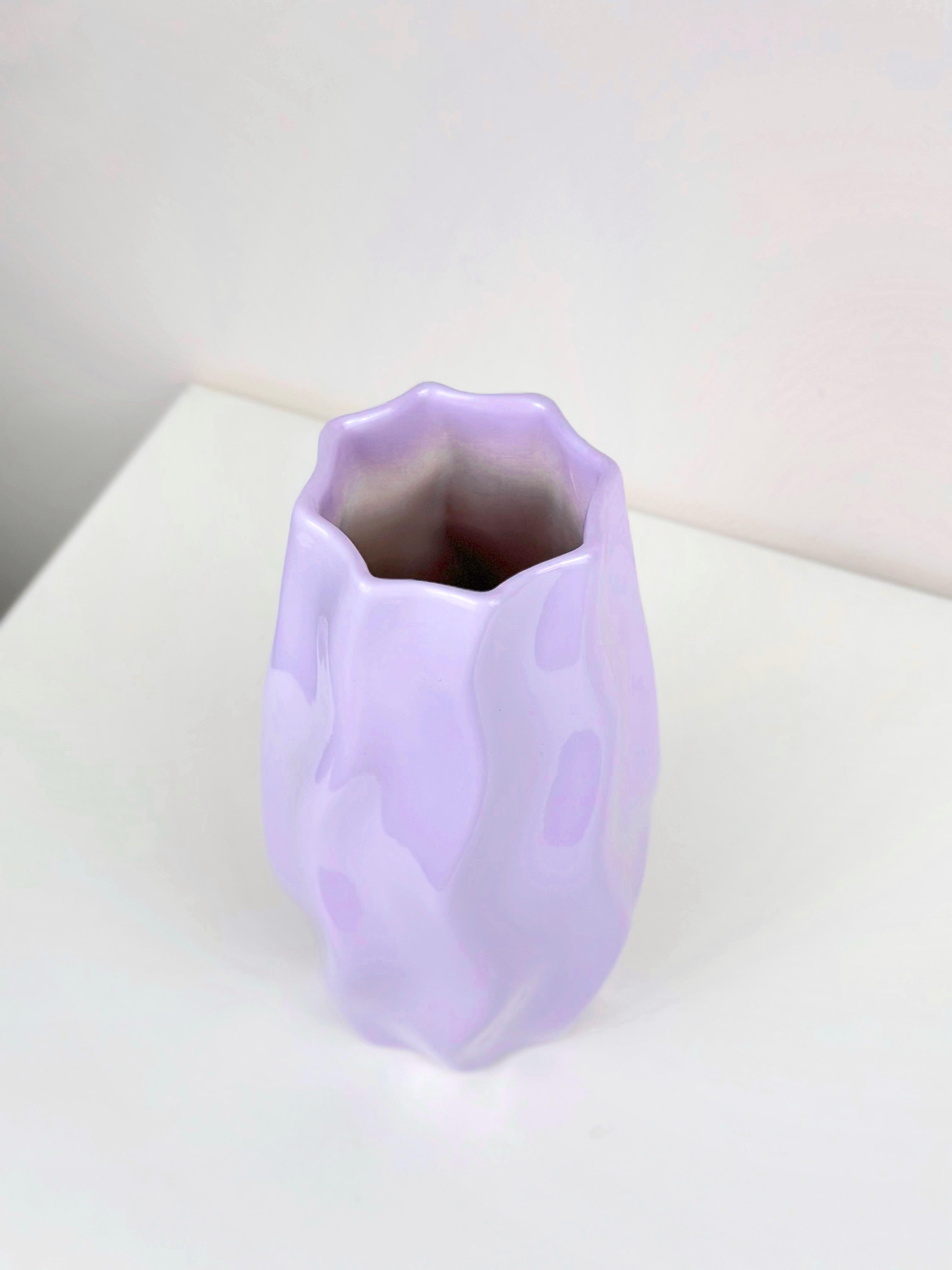 Ваза для цветов и декора глиняная керамическая Волна 22 см Лавандовый (4001-10) - фото 7