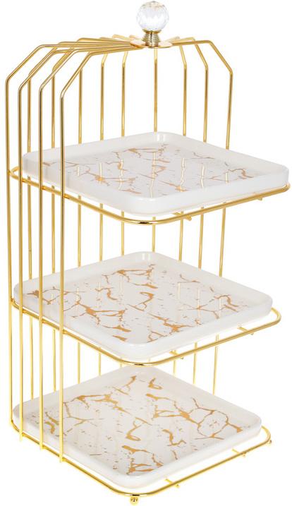 Блюдо квадратное Мраморная Роскошь 3 яруса Ø 42 см Белый мрамор (BD-954-522)