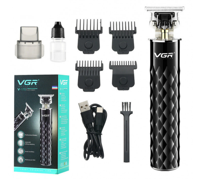 Триммер поворотный аккумуляторный VGR V-170 с насадками Черный (GR-04522)