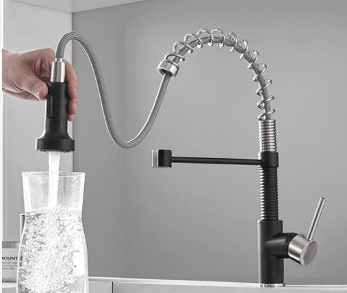 Смеситель кухонный выдвижной слив кран два режима воды вращающийся на 360 градусов WanFan Черный никель