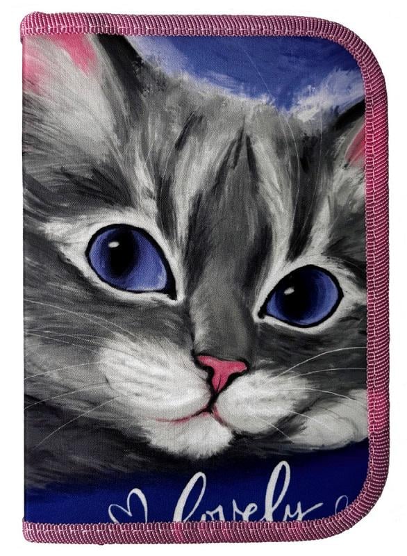 Пенал шкільний 1 відділення 2 відвороти без наповнення Lovely Cat 24206C Class (13014665)