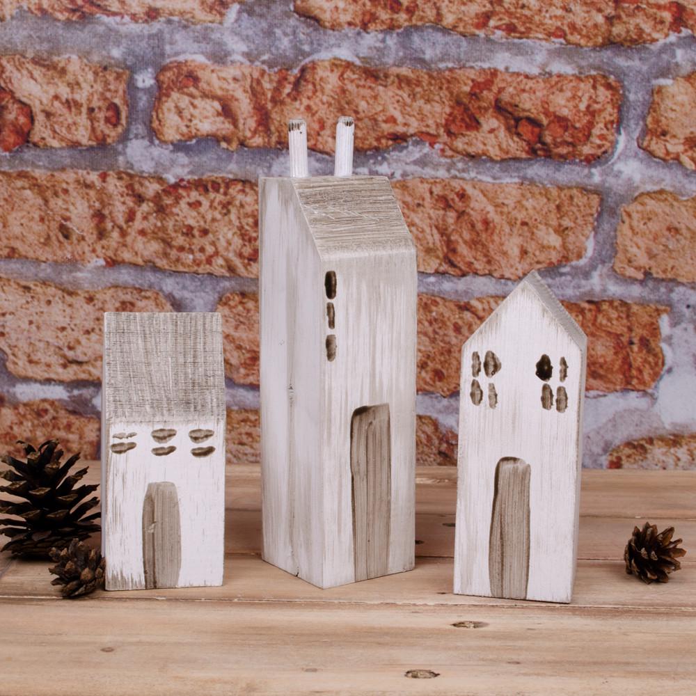 Деревянные домики с дымоходом 3 шт. Белый (4461-3)