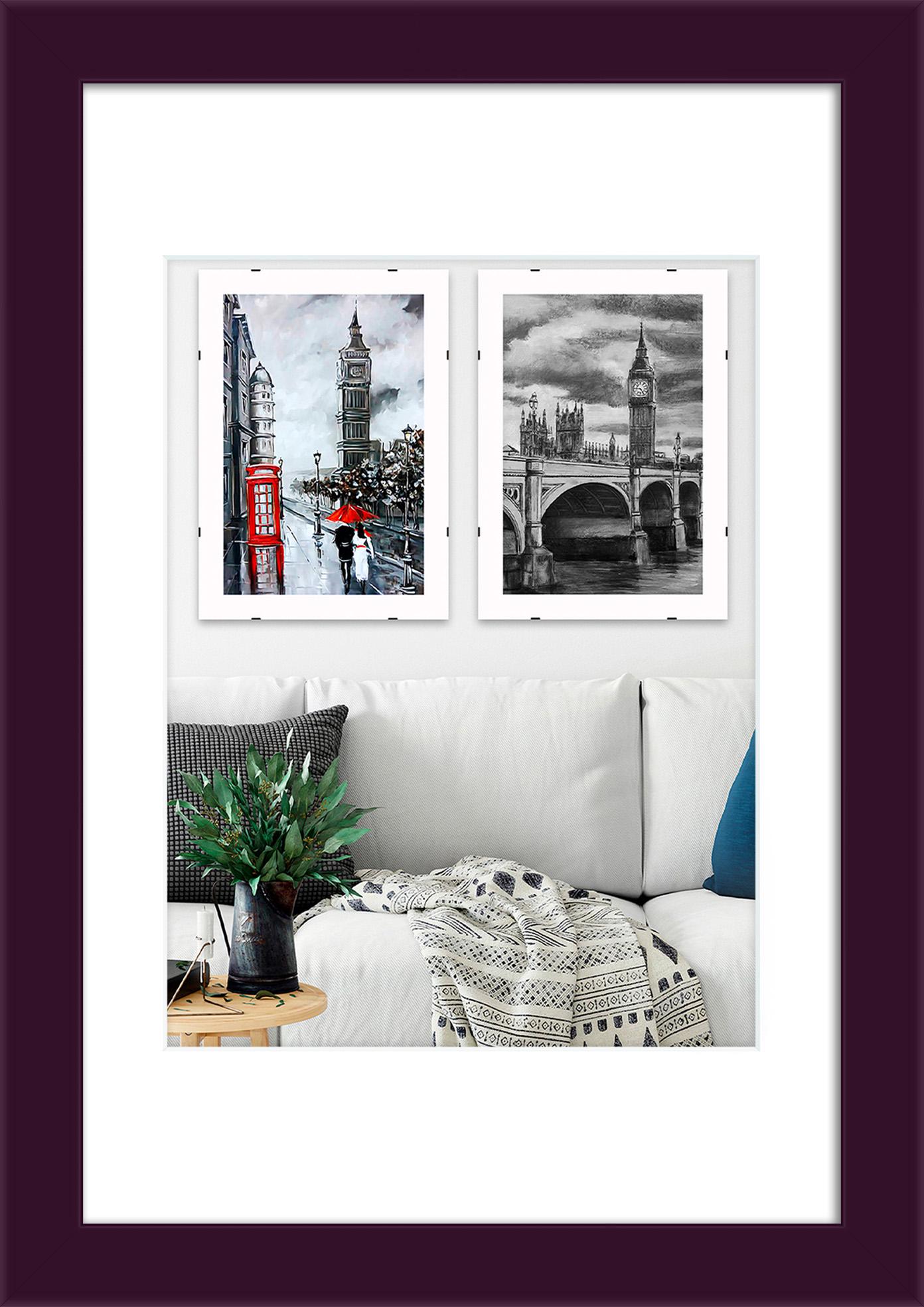 Фоторамка деревянная EmojiFrame 20х30 см под фото 15х20 см AH2220-02 пластиковое стекло 0,8 мм паспарту Фиолетовый