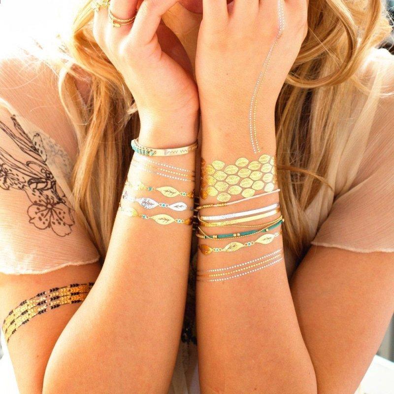 Флеш-тату Tattoos temporary art tattoo AB-032 временное Золотистый с серебристым (KG-7209) - фото 4