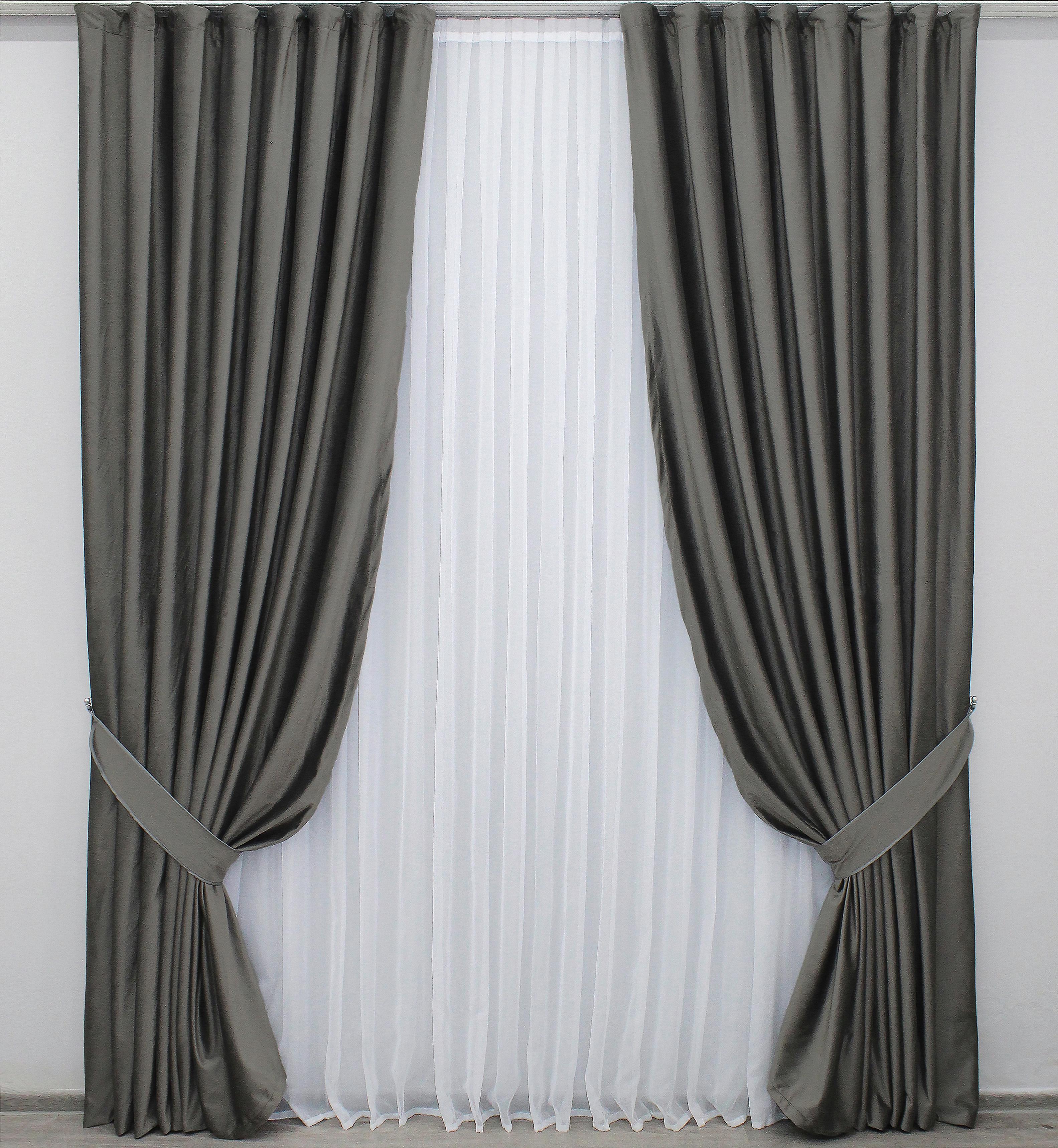 Комплект штор VR-Textil № 1217 ш бархат 100х275 см 2 шт. Серый/Коричневый (31-522)