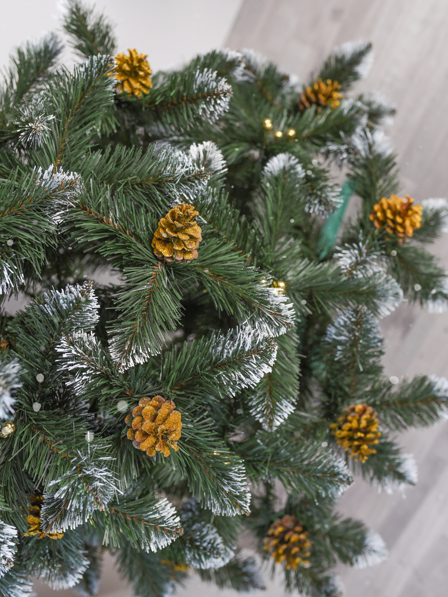 Искусственная елка пушистая со снегом YaLINKA КZ18 с золотыми шишками и жемчугом 180 см Золотой (90887676) - фото 2