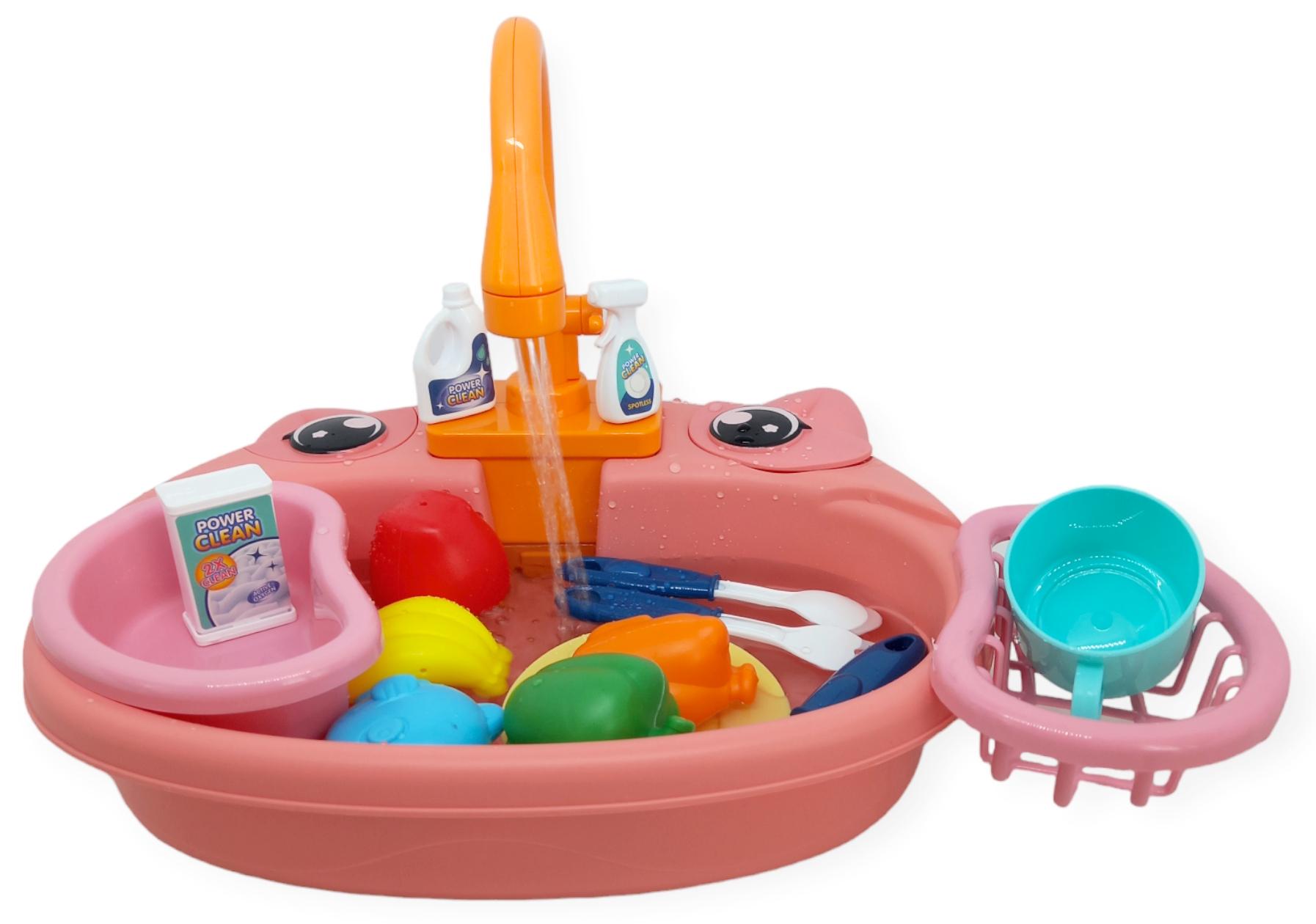 Мийка іграшкова з циркуляцією води дитяча з краном фруктами рибкою та посудом 17 деталей - фото 3