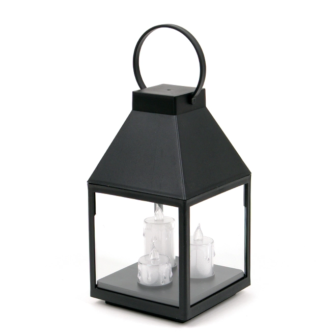 Свічник-ліхтар з 3-ма свічками LED 32 см Чорний (OR-PL6262B-2) - фото 1