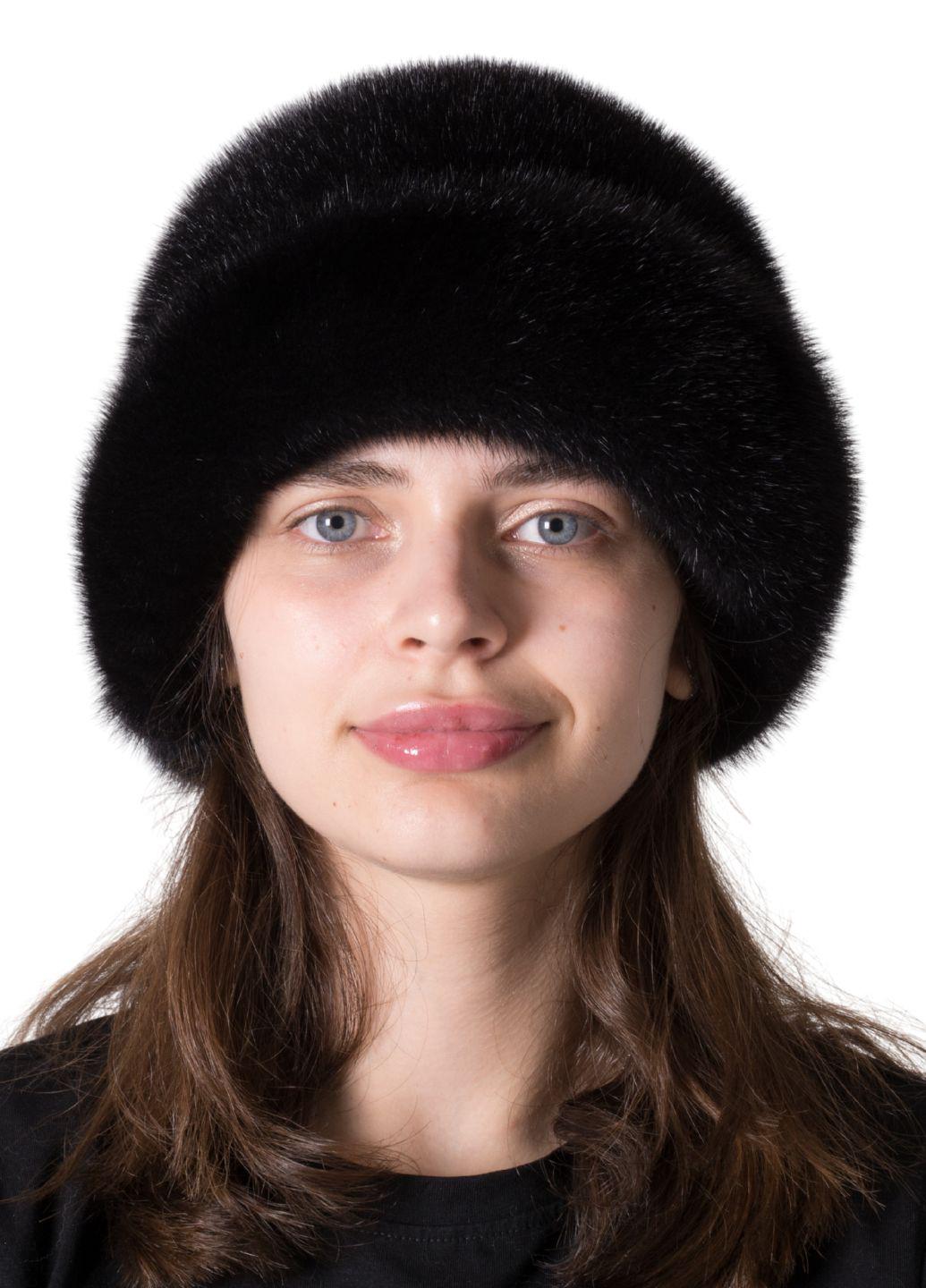 Женская шляпа Меховой стиль Роза норковая M-L Черный (012/C)