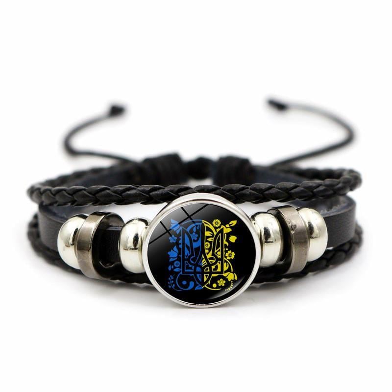 Браслет на руку патриотический с тризубом на затяжке 18-25 см Черный (27454492)