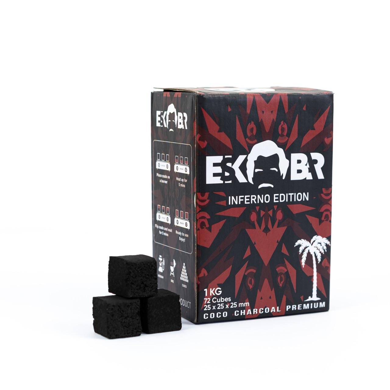 Вугілля для кальяну кокосове Eskobar без запаху в коробці 72 кубики 25х25 мм 1 кг (2604085712)