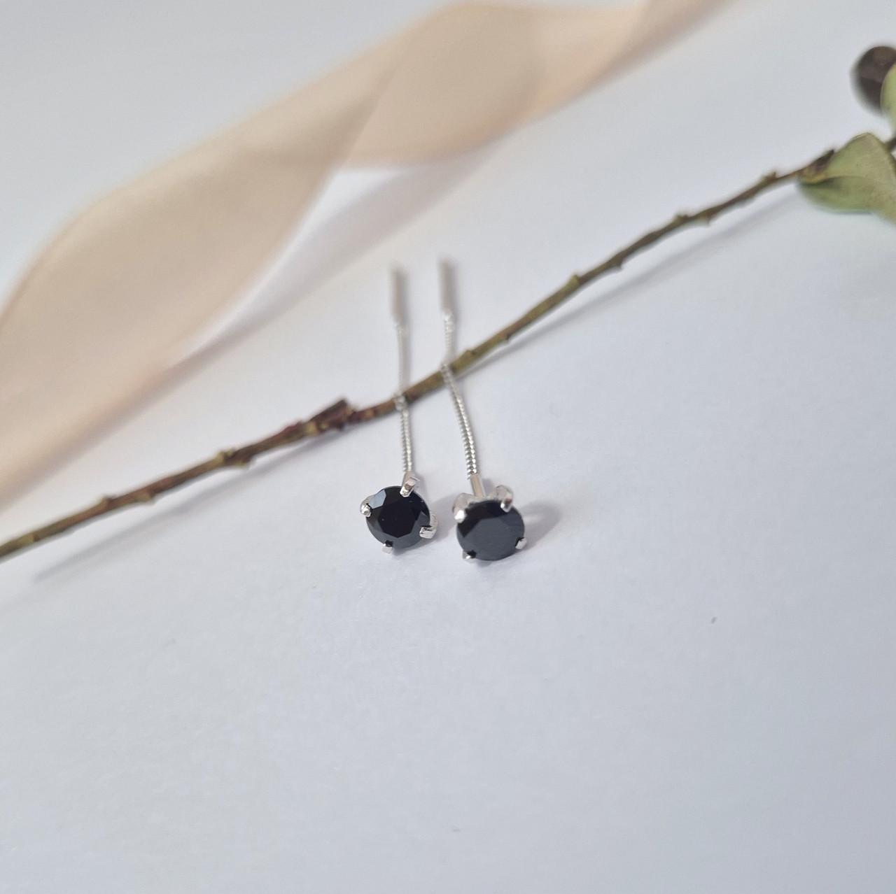 Серьги цепочки протяжки серебро 925 пробы родированное 1,60 г камень 5 мм (5265/1р)