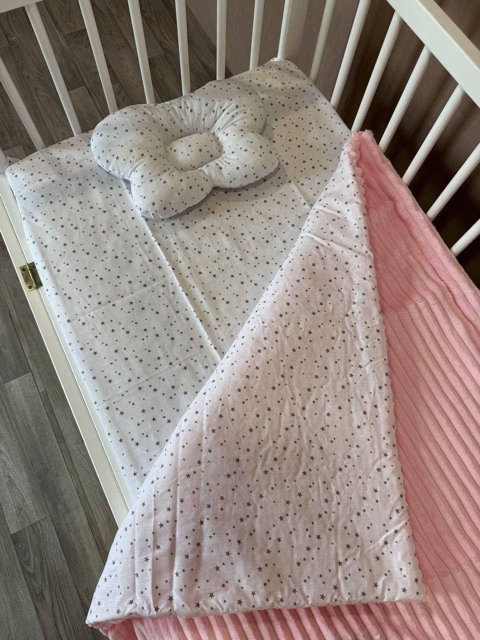 Комплект постельного белья Манюня Звездочки из бязи для кроватки 78x98 см Розовый (П4К-am-manin-022)