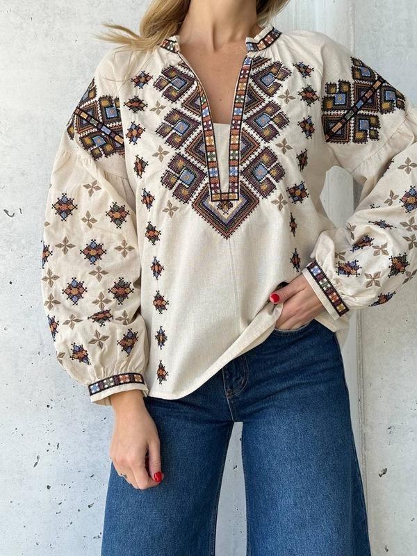 Вышиванка женская с геометрическим орнаментом ESQ 5618 батал 2 в этно стиле - фото 2 Вышиванка женская с геометрическим орнаментом ESQ 5618 батал 2 в этно стиле - фото 2