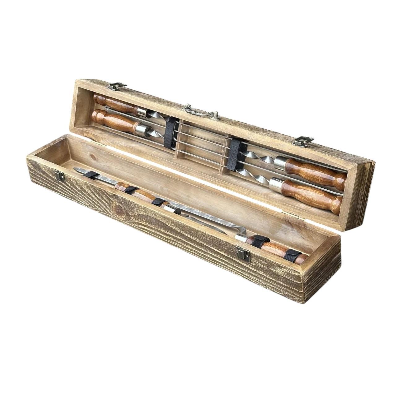 Подарочный набор шампуров Mzavod ШашлыКейс из нержавеющей стали в деревянном кейсе 720x120x130 мм (136-17-1190110000850