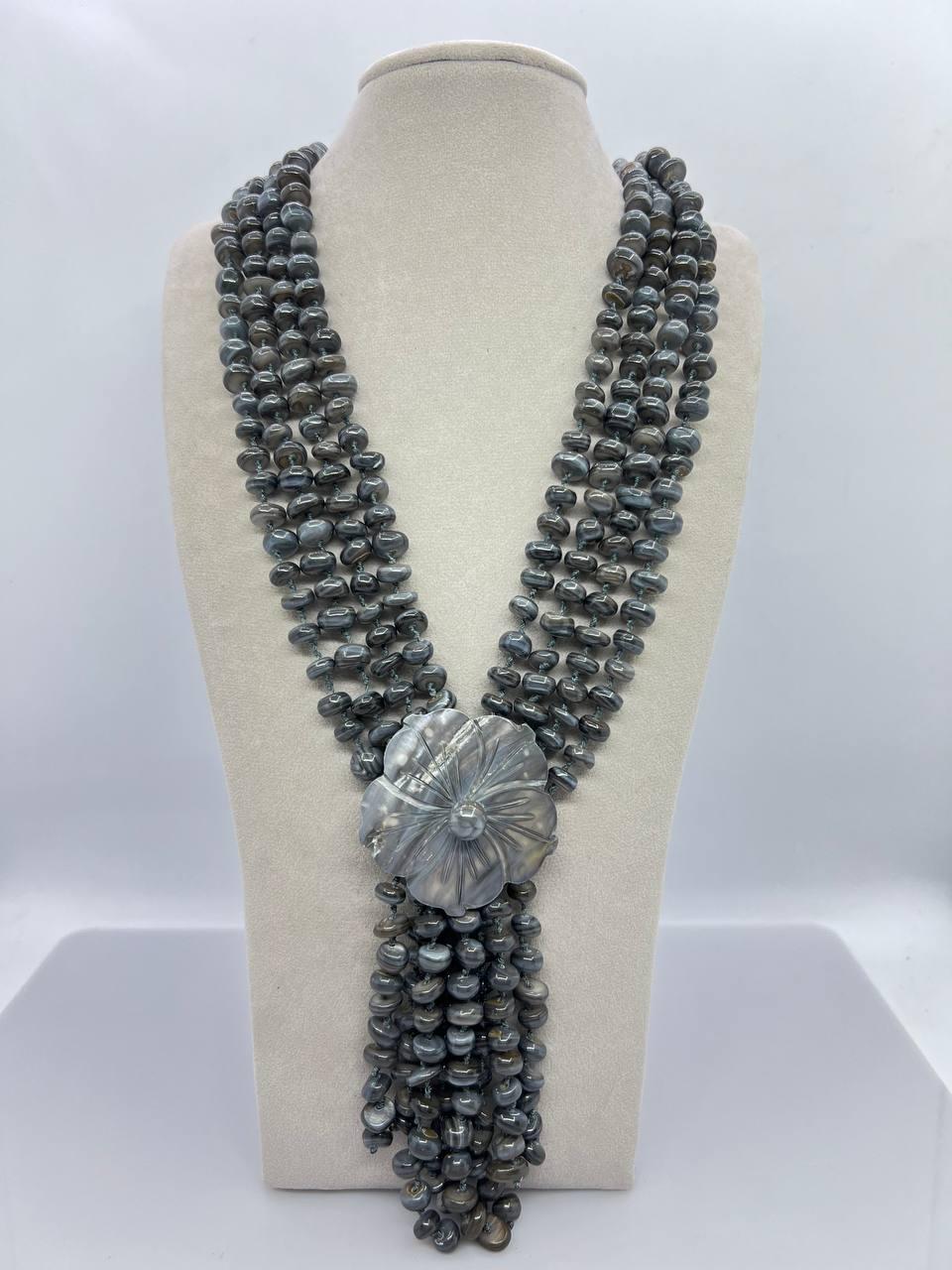 Намисто перламутр 62 см Сірий (10989)