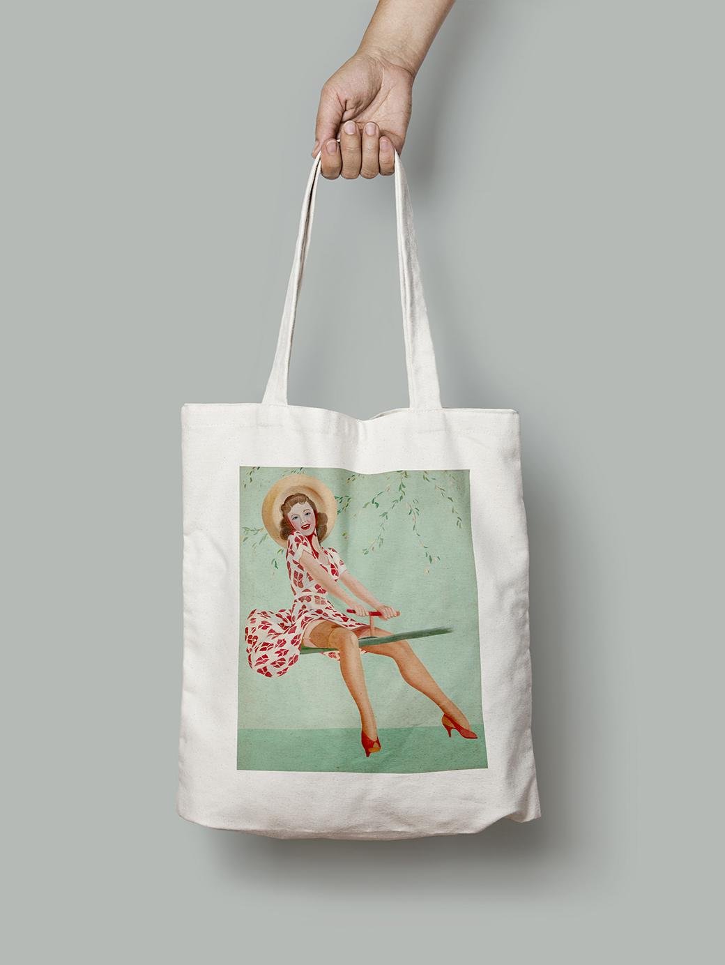 Эко-сумка Девушка катается на качели шопер (pin_up010038_Bag)